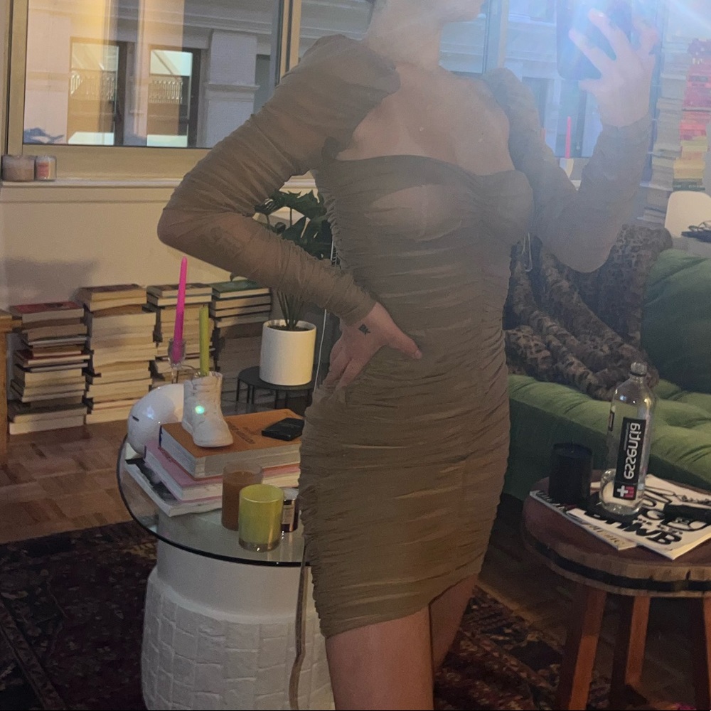 BROWN MESH BODYCON DRESS